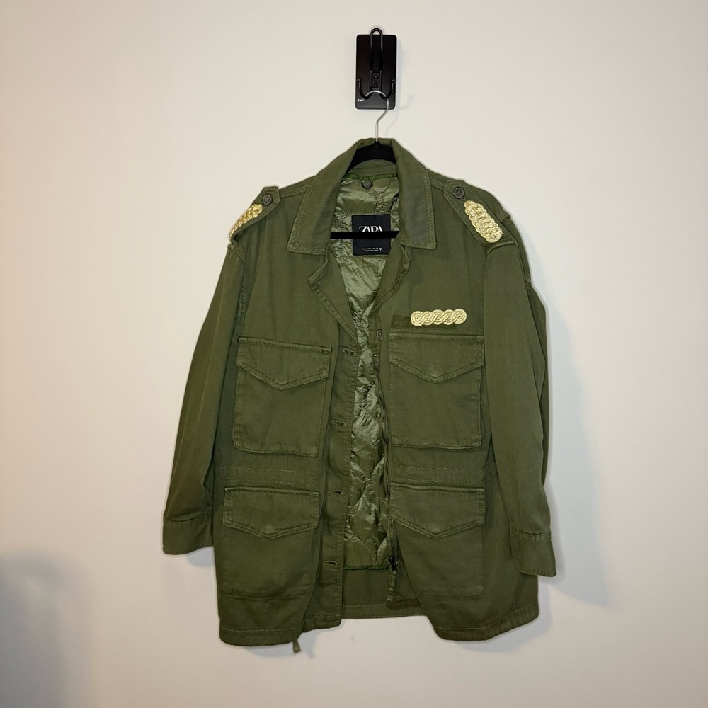 Zara Green Military Style Jacket with Removable Quilted Liner